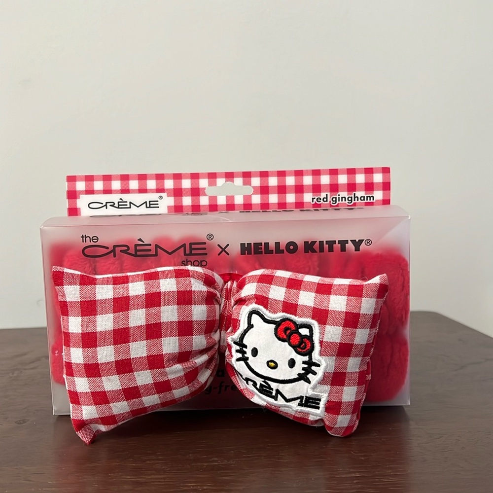 Hello Kitty Plush Spa Headband Red Gingham NWT
